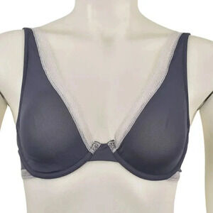 Victoria's Secret Unlined Demi  Lace Trim Soft Sheer Underwire Blue Size 32D